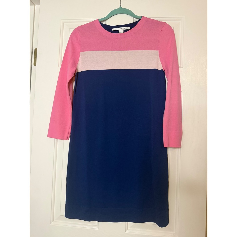 Diane von Furstenberg DVF Colorblock Knit Shift Dress Navy Pink Small